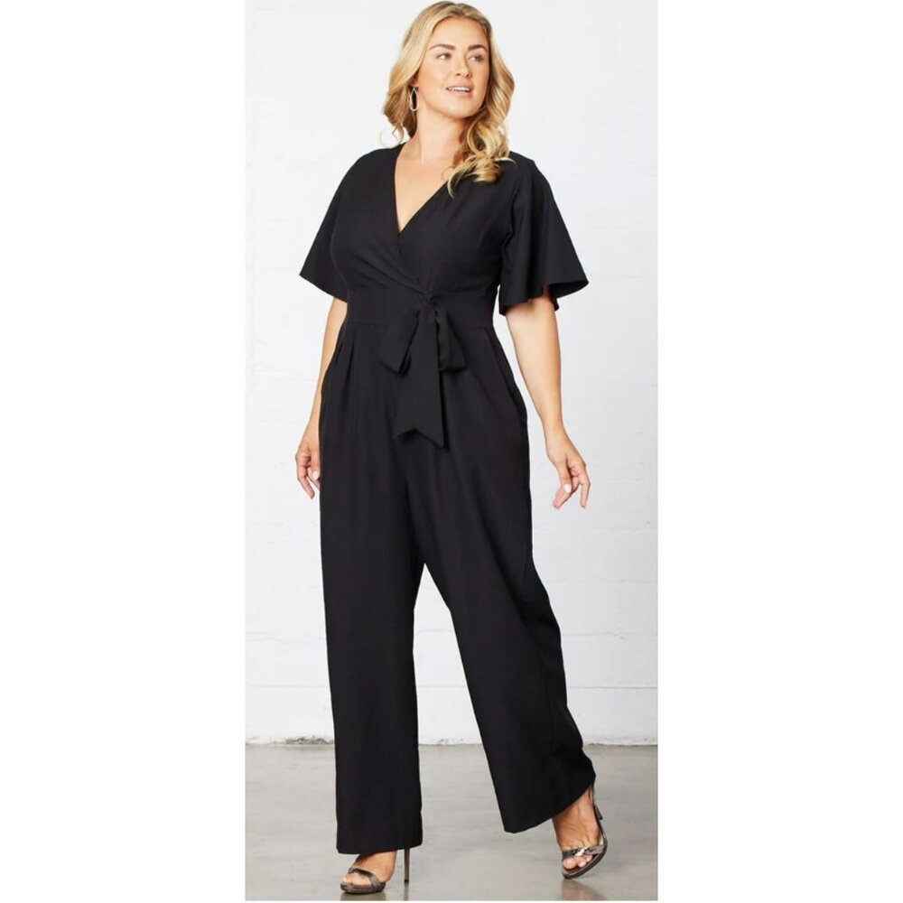 Kiyonna Charisma Crepe Jumpsuit w/ Pockets Black Size 2X NWT $168 [jb] - Picture 2 of 12
